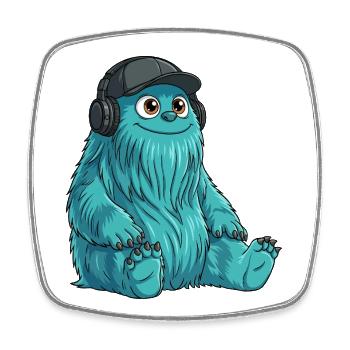 Monster Fluffonster® - DJ Fluffo sits - Square fridge magnet - white - Front