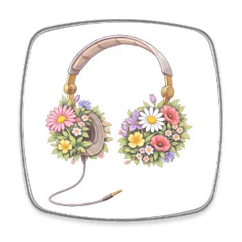 Headphones with flowers illustration - Square fridge magnet - white - Front