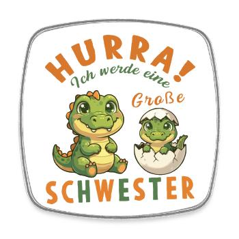 Große Schwester Dino Nachwuchs Hurra - Viereckiger Kühlschrankmagnet - Weiß - Vorne