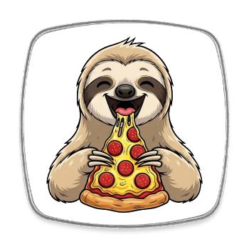 Süßer Faultier Cartoon Pizza Italienisch Essen - Viereckiger Kühlschrankmagnet - Weiß - Vorne