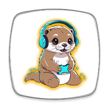Petite Loutre Gamer - jaune - Magnet carré - blanc - Devant