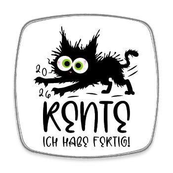 Rente 2026 Ich habe fertig! Gestresste Katze - Viereckiger Kühlschrankmagnet - Weiß - Vorne