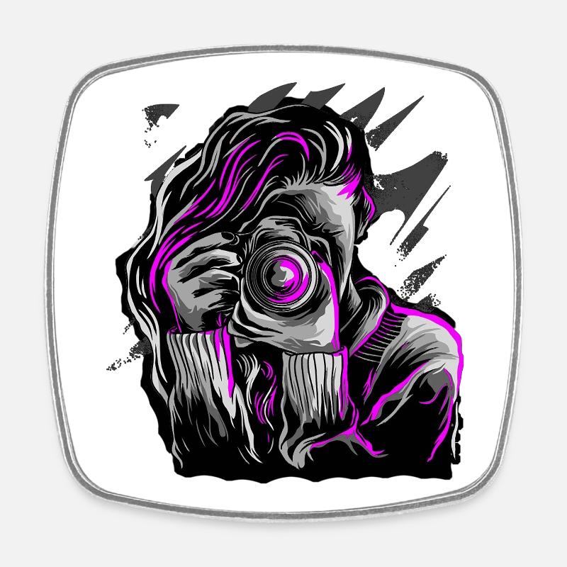 Photographer with camera motif - Square fridge magnet - white