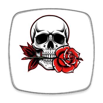 Skull Rose pour les fans de tatouage gothique rockabilly - Magnet carré - blanc - Devant