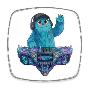 DJ Fluffo - Monster Beats - Fluffonster Design - Viereckiger Kühlschrankmagnet - Weiß - Vorne