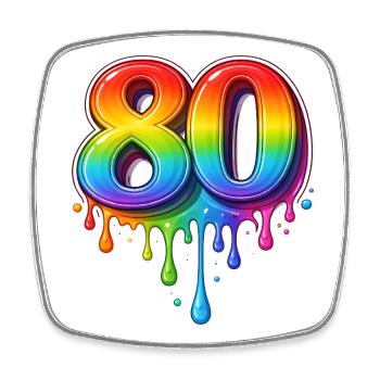 80 Rainbow Retro Number - Square fridge magnet - white - Front