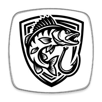 Hecht Fisch Angeln Wappen - Viereckiger Kühlschrankmagnet - Weiß - Vorne
