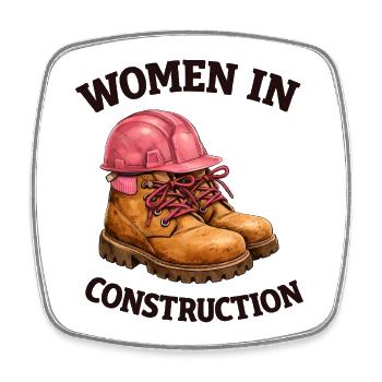 Bottes et casque de travail pour femmes dans la construction - Magnet carré - blanc - Devant