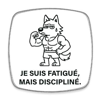 Loup Musclé Fatigué mais Discipliné - Magnet carré - blanc - Devant