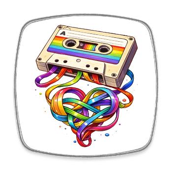 Retro Kassette mit Regenbogen Herzband - Viereckiger Kühlschrankmagnet - Weiß - Vorne