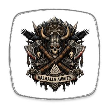 Valhalla Awaits Viking Crest - Square fridge magnet - white - Front