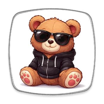 Cooler Hoodie-Teddy mit Sonnenbrille - Viereckiger Kühlschrankmagnet - Weiß - Vorne