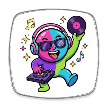 Neon DJ Emoticon Tanzparty - Viereckiger Kühlschrankmagnet - Weiß - Vorne