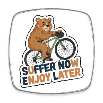 Suffer Now Enjoy Later Cycling Bear Sticker - Square fridge magnet - white - Front