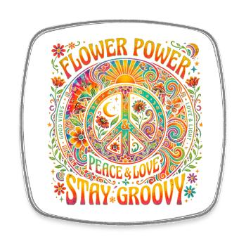 Paix, Amour, Liberté Fleur - Magnet carré - blanc - Devant