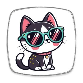 Katzen-Kawaii-grüne Brille - Viereckiger Kühlschrankmagnet - Weiß - Vorne