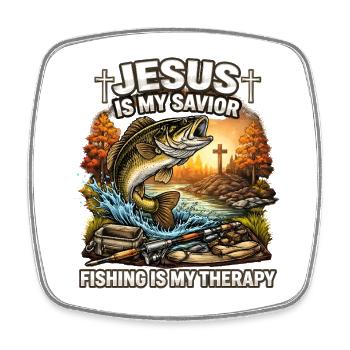 Jesus is my savior, fishing is therapy - Square fridge magnet - white - Front