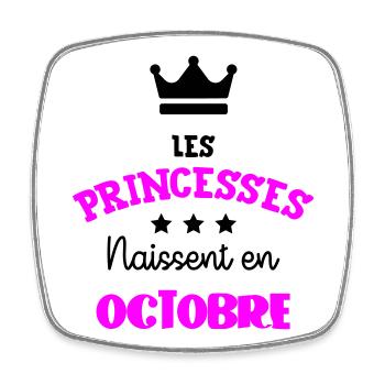 Princesse née en Octobre Cadeau Anniversaire - Magnet carré - blanc - Devant