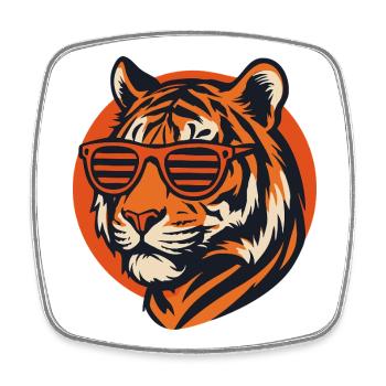 Tiger mit Retro Sonnenbrille - Viereckiger Kühlschrankmagnet - Weiß - Vorne