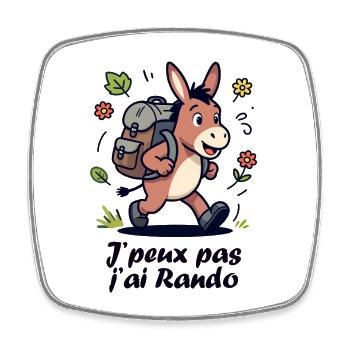 Âne randonneur, je peux pas j'ai rando - Magnet carré - blanc - Devant