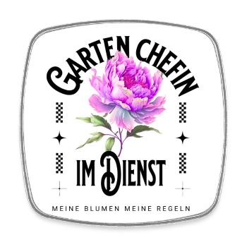 Die Gartenchefin - Deine Blumen, deine Regeln - Viereckiger Kühlschrankmagnet - Weiß - Vorne