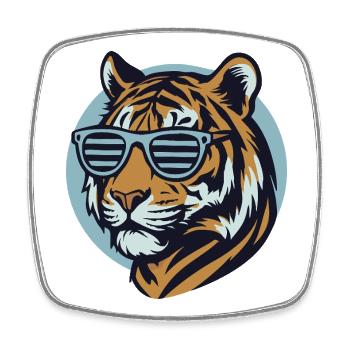 Tiger mit Sonnenbrille – Retro Pop-Style - Viereckiger Kühlschrankmagnet - Weiß - Vorne