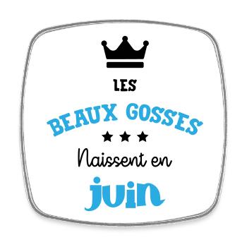 Cadeau naissance bébé garçon Juin Beaux Gosses BG - Magnet carré - blanc - Devant