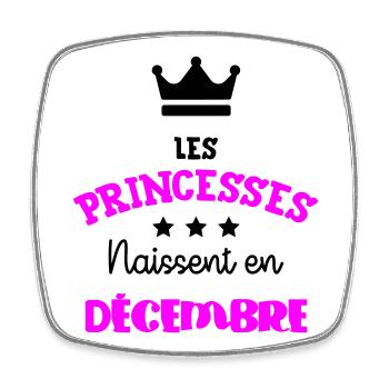 Cadeau naissance bébé fille Décembre Princesses - Magnet carré - blanc - Devant