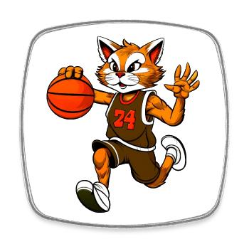 Basketballer Katze - Viereckiger Kühlschrankmagnet - Weiß - Vorne