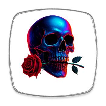 Totenkopf Rose Dark Art Neon Schädel Motiv - Viereckiger Kühlschrankmagnet - Weiß - Vorne