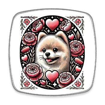 Shiba au cœur floral avec des roses - Magnet carré - blanc - Devant