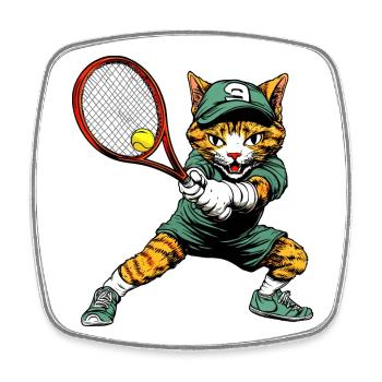 Tennis Katze - Viereckiger Kühlschrankmagnet - Weiß - Vorne