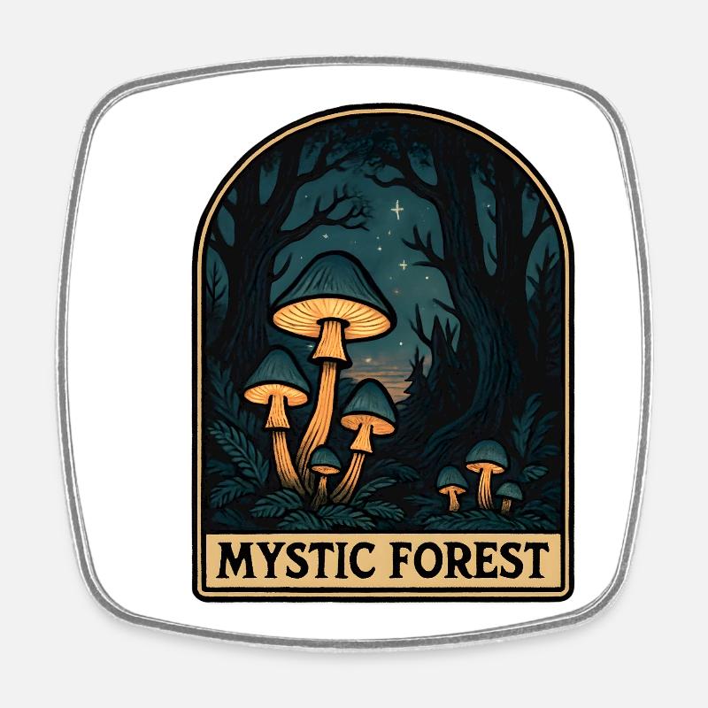Mystic Forest Mushroom Magic - Square fridge magnet - white