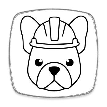 Frenchie Bauhelm Kopf Outline - Viereckiger Kühlschrankmagnet - Weiß - Vorne