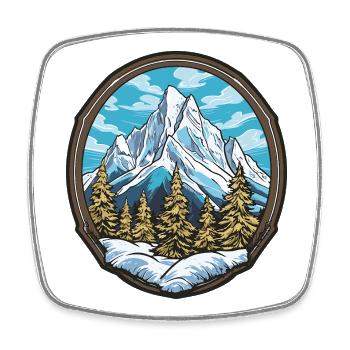 Alpine Bergpanorama Badge - Viereckiger Kühlschrankmagnet - Weiß - Vorne