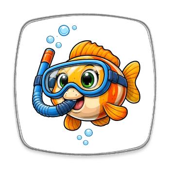 Süßer Fisch mit Schnorchel Tauchen Cartoon  - Viereckiger Kühlschrankmagnet - Weiß - Vorne