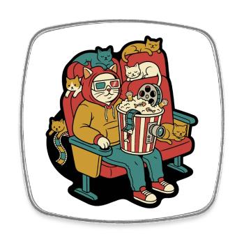 Katzenkino Popcorn Lounge - Viereckiger Kühlschrankmagnet - Weiß - Vorne