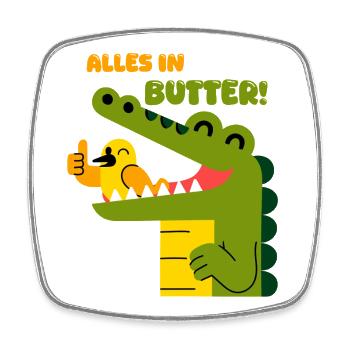 Alles in Butter: Alligator und Spatz - Viereckiger Kühlschrankmagnet - Weiß - Vorne