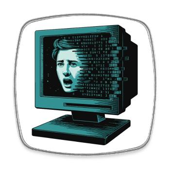 Retro Computer Terror Retroglitch AI - Square fridge magnet - white - Front