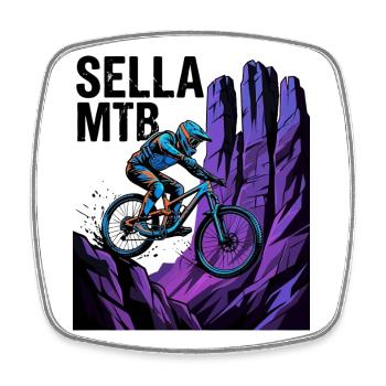 Sellaronda Italy Neon MTB Cliff Ride - Square fridge magnet - white - Front