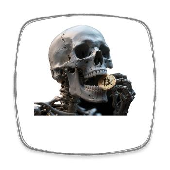 Realistic Skeleton Skull with Bitcoin Coin - Square fridge magnet - white - Front