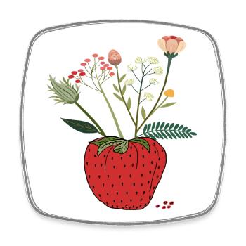 Erdbeere mit Blütenbouquet - Viereckiger Kühlschrankmagnet - Weiß - Vorne