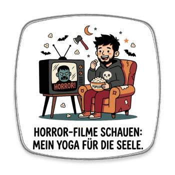 Horrorabend auf dem Sofa mit Popcorn - Viereckiger Kühlschrankmagnet - Weiß - Vorne