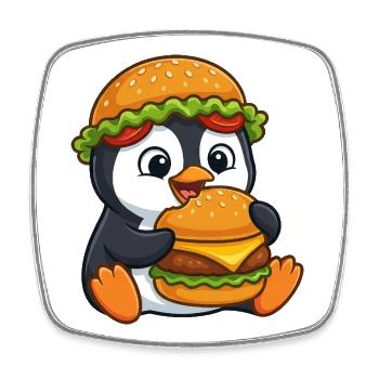 Pingouin mignon avec motif de dessin animé de burger - Magnet carré - blanc - Devant