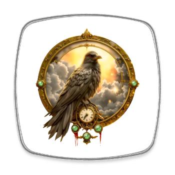 Raven in golden clock frame - Square fridge magnet - white - Front