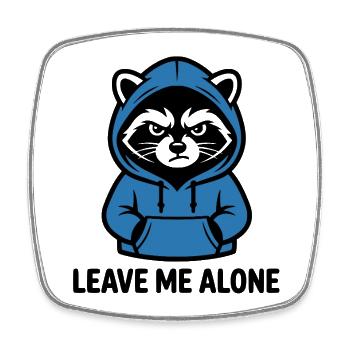 Raton laveur introverti - Design Leave Me Alone - Magnet carré - blanc - Devant