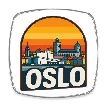 Oslo Norway Skyline Retro Sunset Vintage Design - Square fridge magnet - white - Front