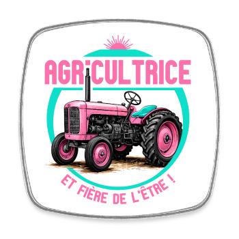 Agricultrice et fière de l’être - design tracteur  - Magnet carré - blanc - Devant