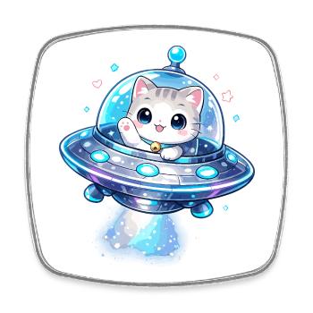 Kawaii Cats UFO Space Friend - Square fridge magnet - white - Front