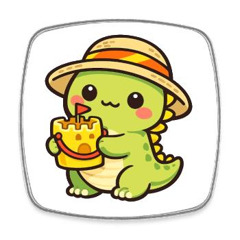 Kawaii Dino mit Kuchenhut - Viereckiger Kühlschrankmagnet - Weiß - Vorne